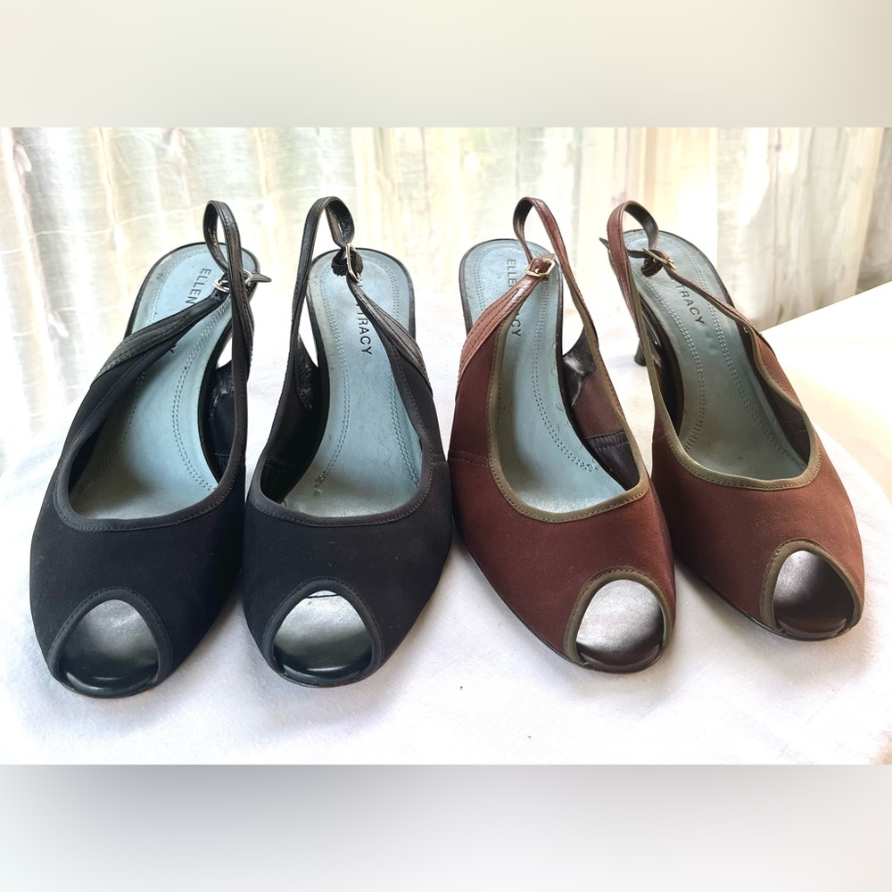 Ellen Tracy Slingback Shoes - 2 pairs (black & brown), Size 9